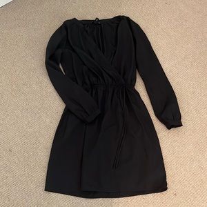 Aqua Black faux wrap lines dress